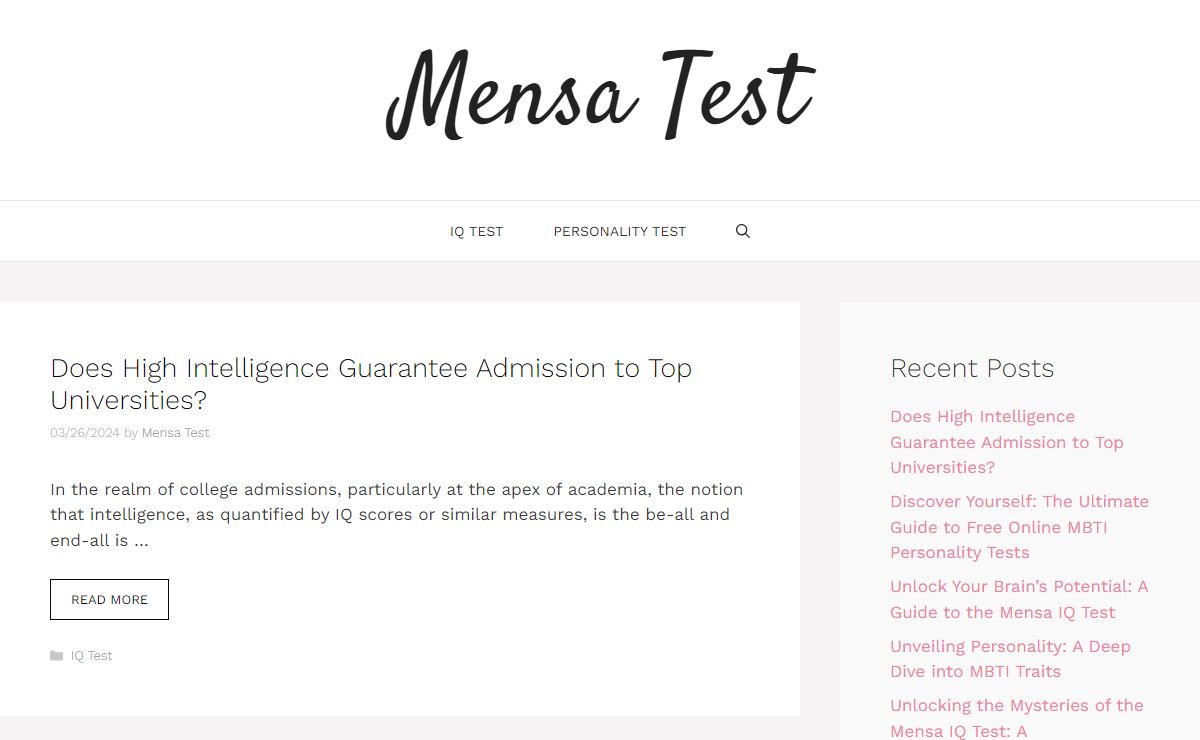 Mensa Test - Intelligence Test, IQ Test, Personality Test