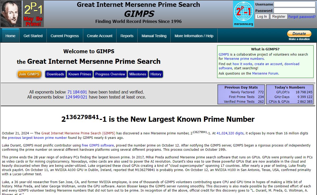 Great Internet Mersenne Prime Search - PrimeNet