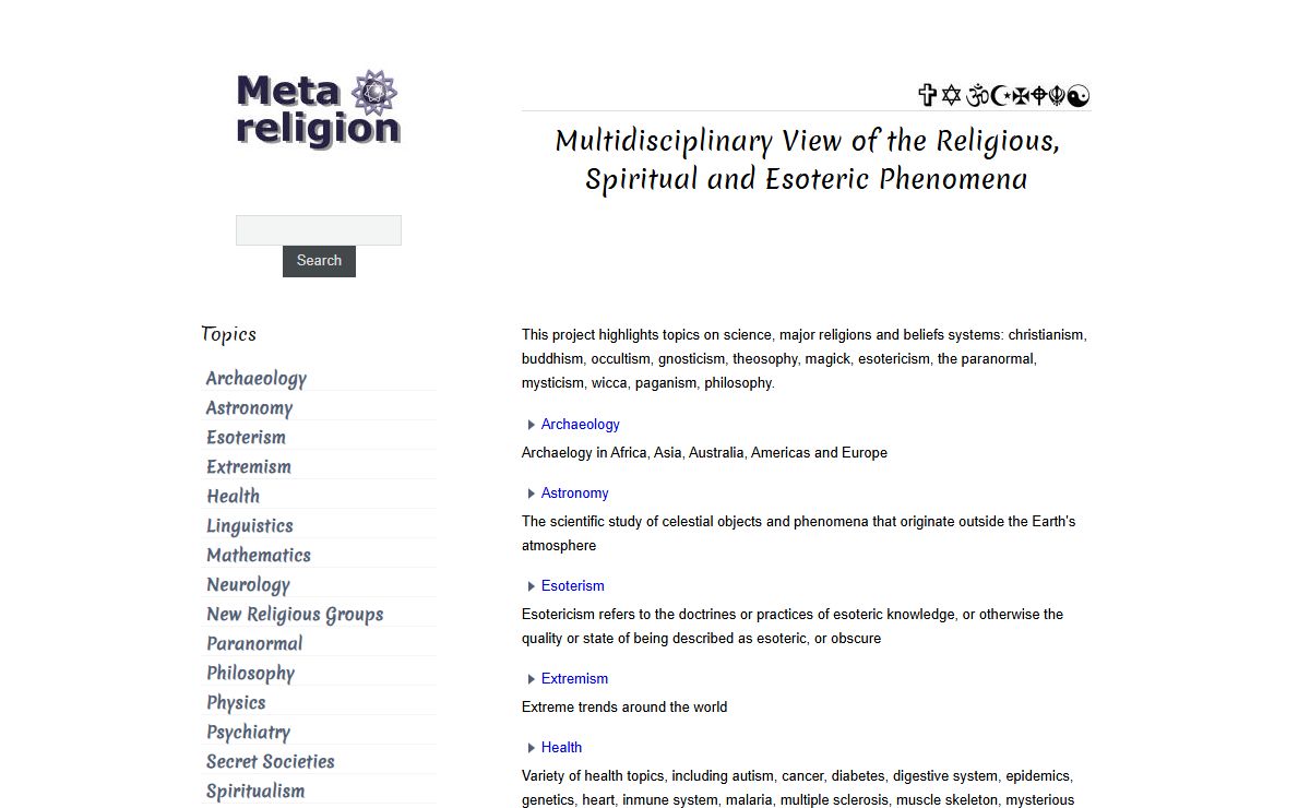 Multidisciplinary View of the Religious, Spiritual and Esoteric Phenomena