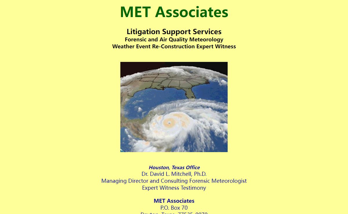 MET Associates - Forensic Meteorology, Weather Expert Witness, Air Quality Meteorology, Weather Event Reconstruction for Litigation, Air Dispersion Modeling, Industrial Air Pollution Expert
