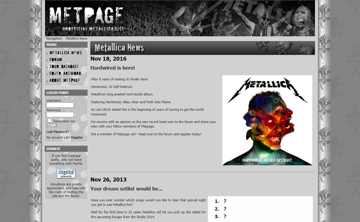 metpage.org - The Metallica Info for Metallica Fans - Metallica News