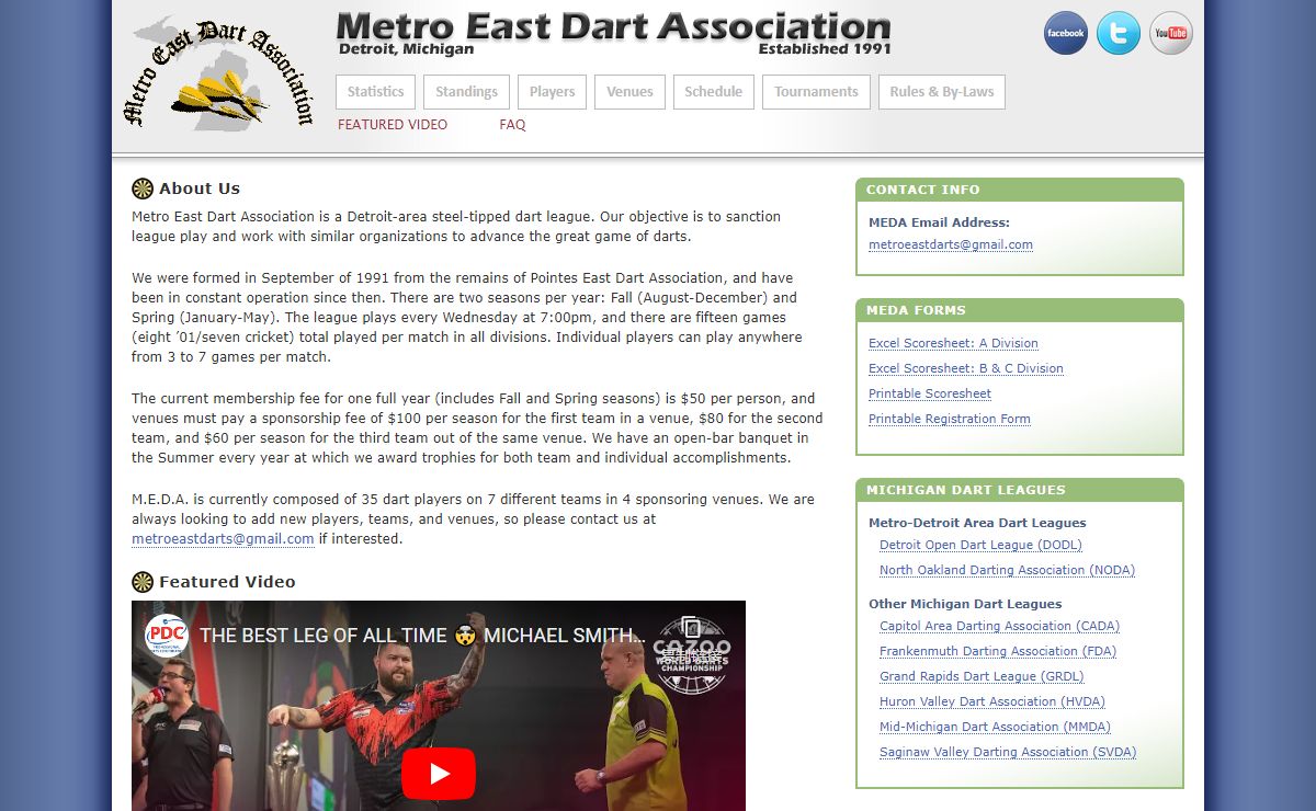 MEDA - About Us / FAQ - Metro East Dart Association - Detroit, Michigan, USA
