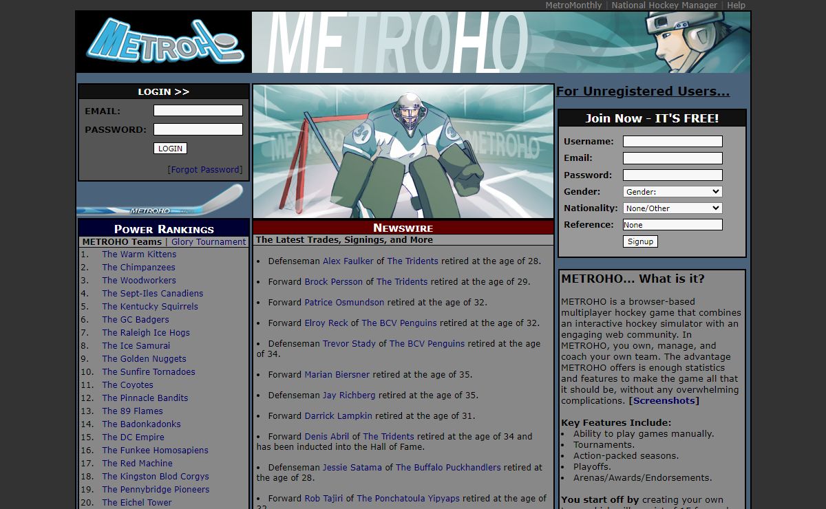 METROHO - FREE ONLINE HOCKEY MANAGER