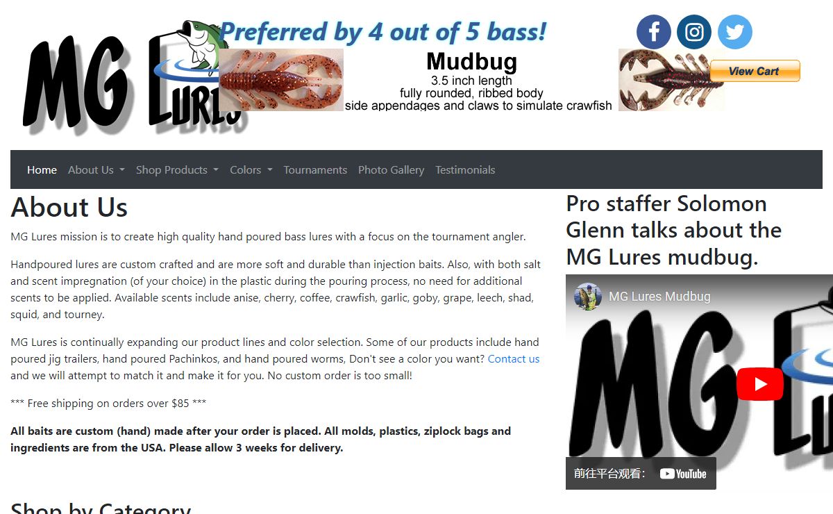 MG Lures: Custom, hand poured plastic lures impregnated with salt and scent