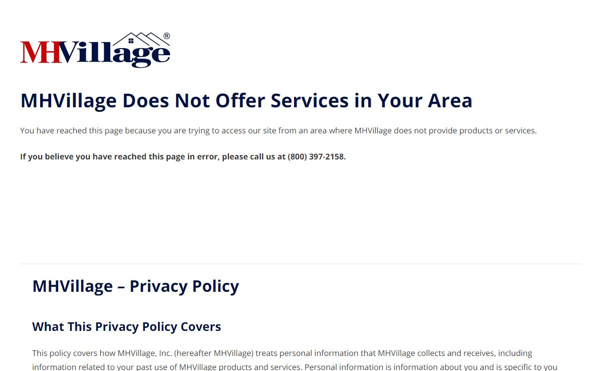 MHVillage Not Available in Your Area - Manufactured Housing Resources from MHVillage