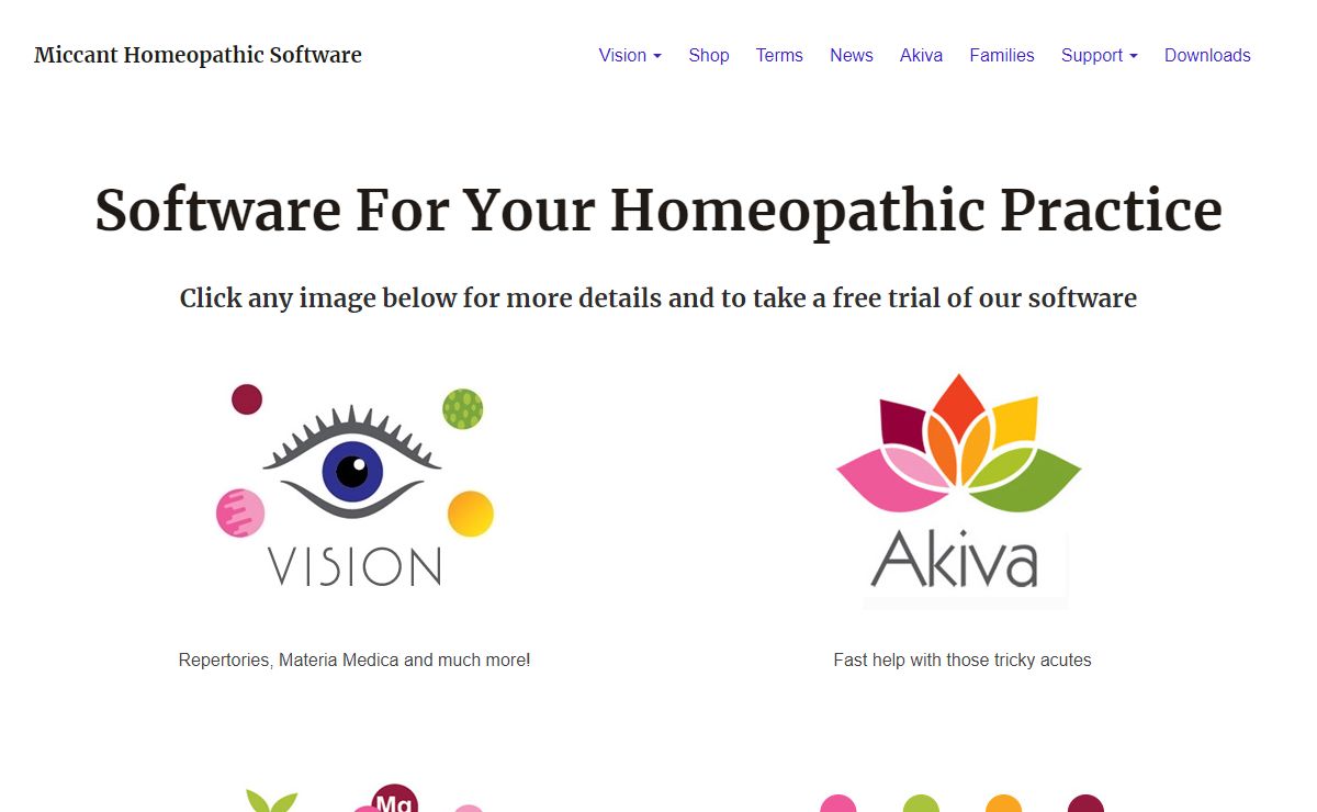 Homeopathic Software for Practitioners and Students. Vision. Repertory. Materia Medica. Akiva. Cara.