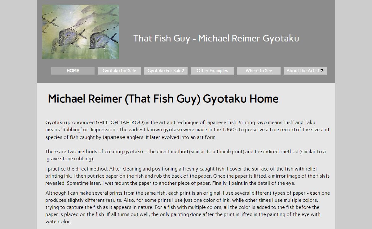 Home Page for Michael Reimer (That Fish Guy) Gyotaku Fish Prints