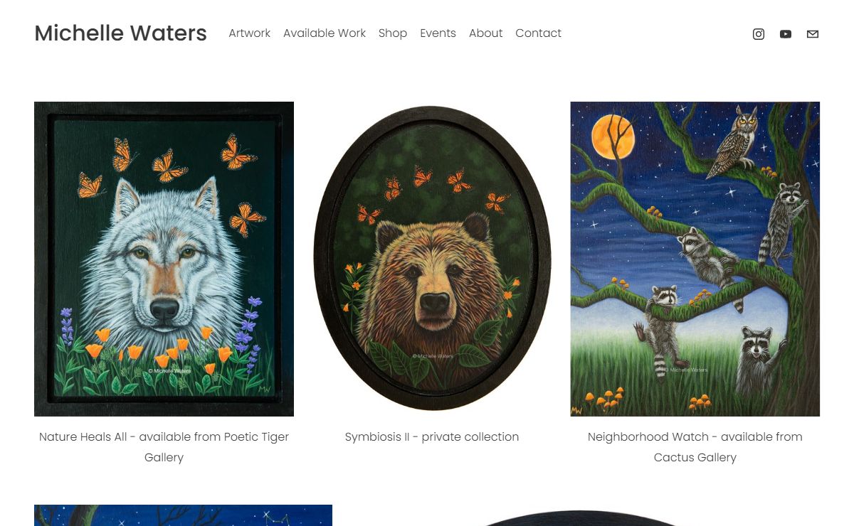 Home page for website of artist Michelle Waters