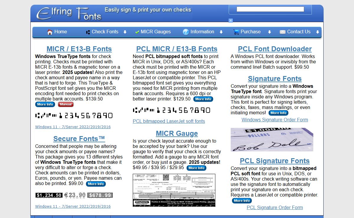 Windows and PCL MICR Fonts, MICR Gauges, Signature Fonts