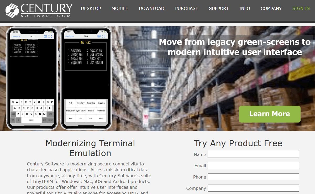 TN3270 3270 TN5250 5250 ANSI VT WYSE. Mobile Terminal Emulation for iOS and Android from Century Software