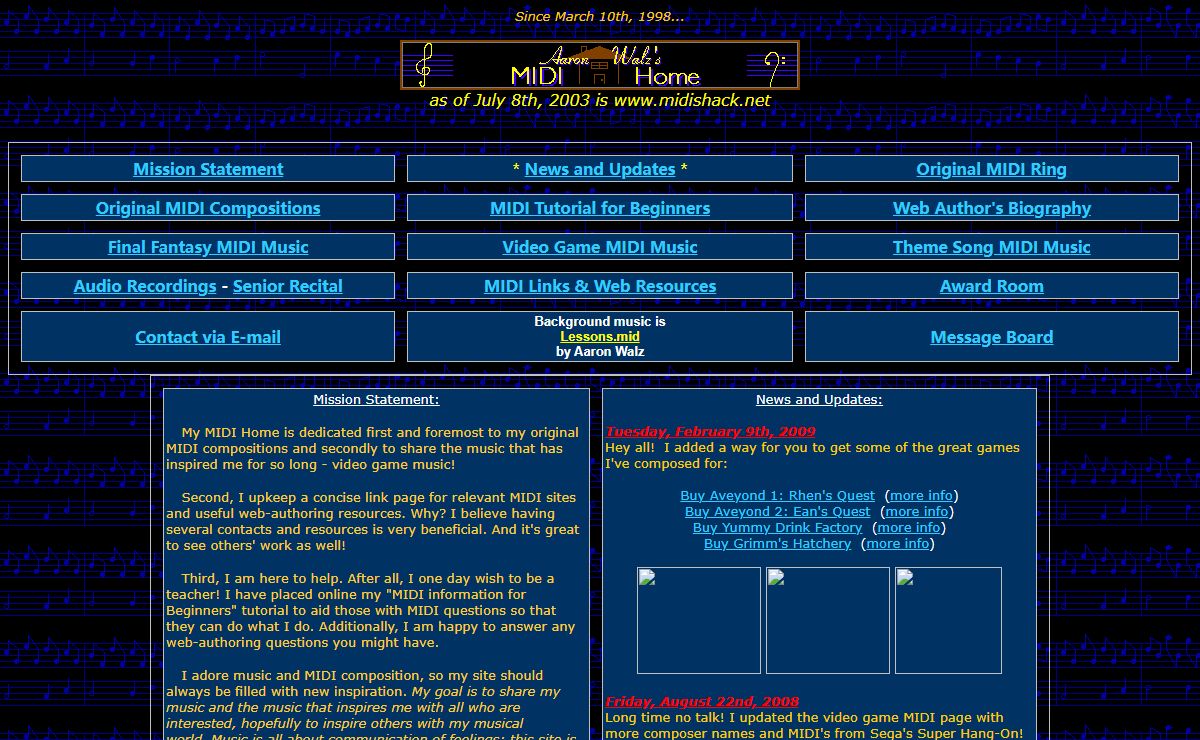 Aaron Walz's MIDI Home - Original, Video Game, and Theme Song MIDI Music