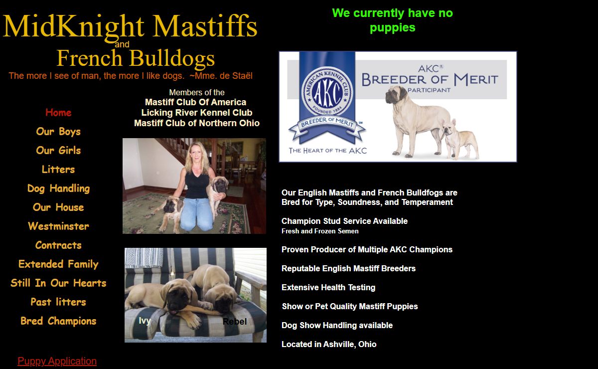 Midknight Mastiffs, Home of Multiple Champions Masiff Puppies avalible to approved homes