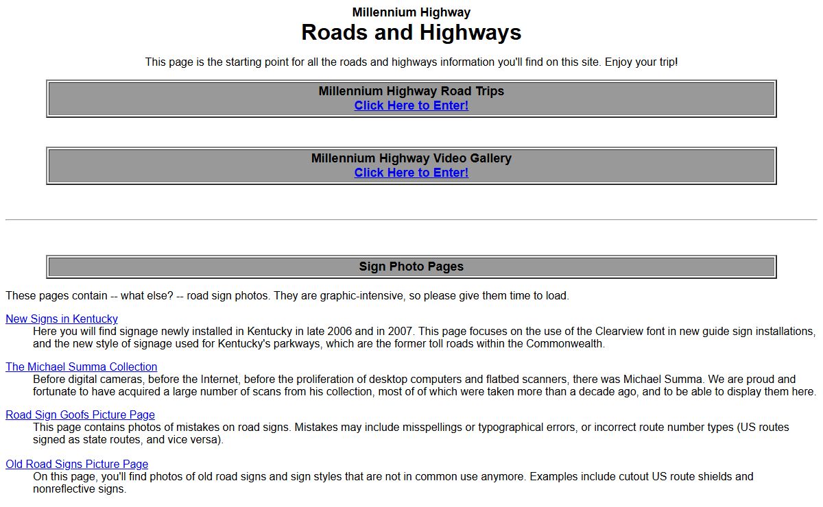 Millennium Highway--Roads and Highways Page