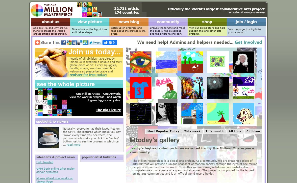 Million Masterpiece - The world's largest collaborative arts project and online drawing community