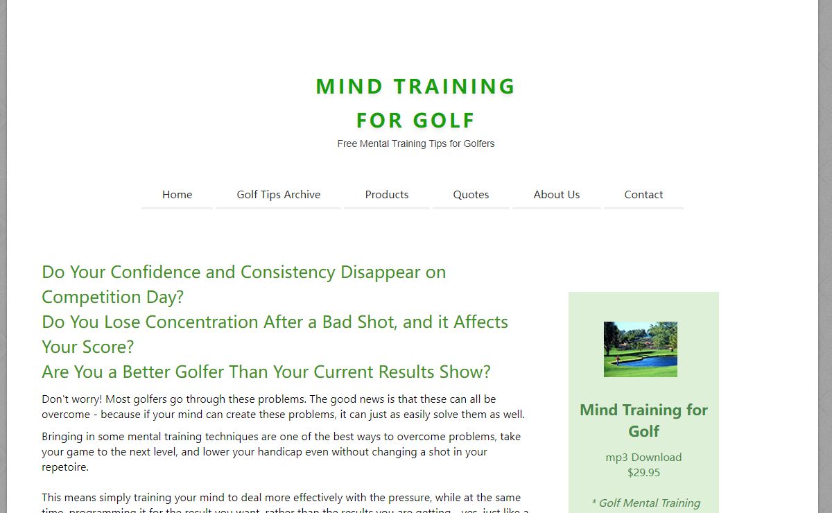 Mental Training Golf Instruction, free tips, improvement, yips
