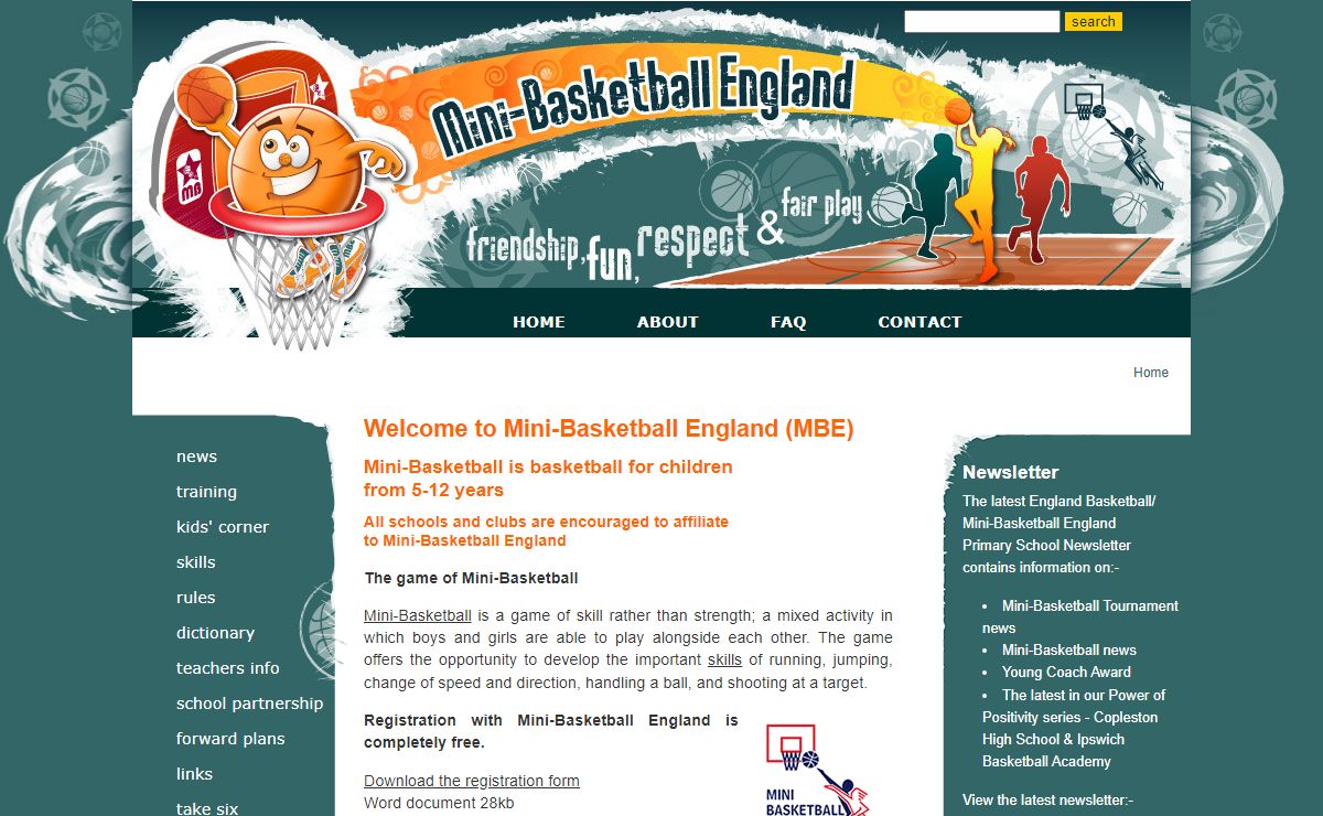 Mini-Basketball England, Basketball for children 5-12 years:Home