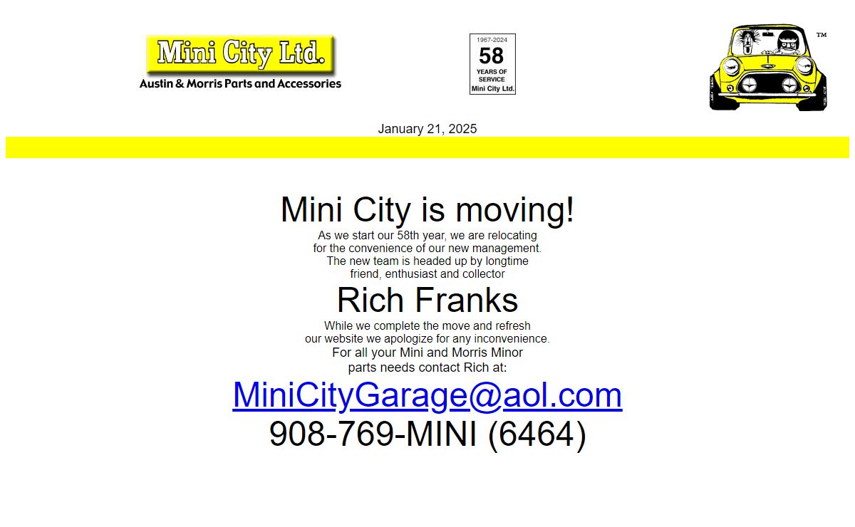 Mini City, Ltd., parts for Austin and Morris cars.