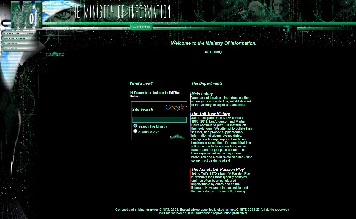 Jethro Tull Tour History, annotated Passion Play and blog, at the Ministry Of Information