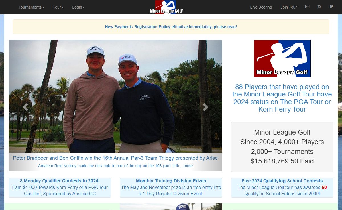 Professional Golf Tours - Mini Tours - Developmental Golf Tours - Women's Golf Tours
