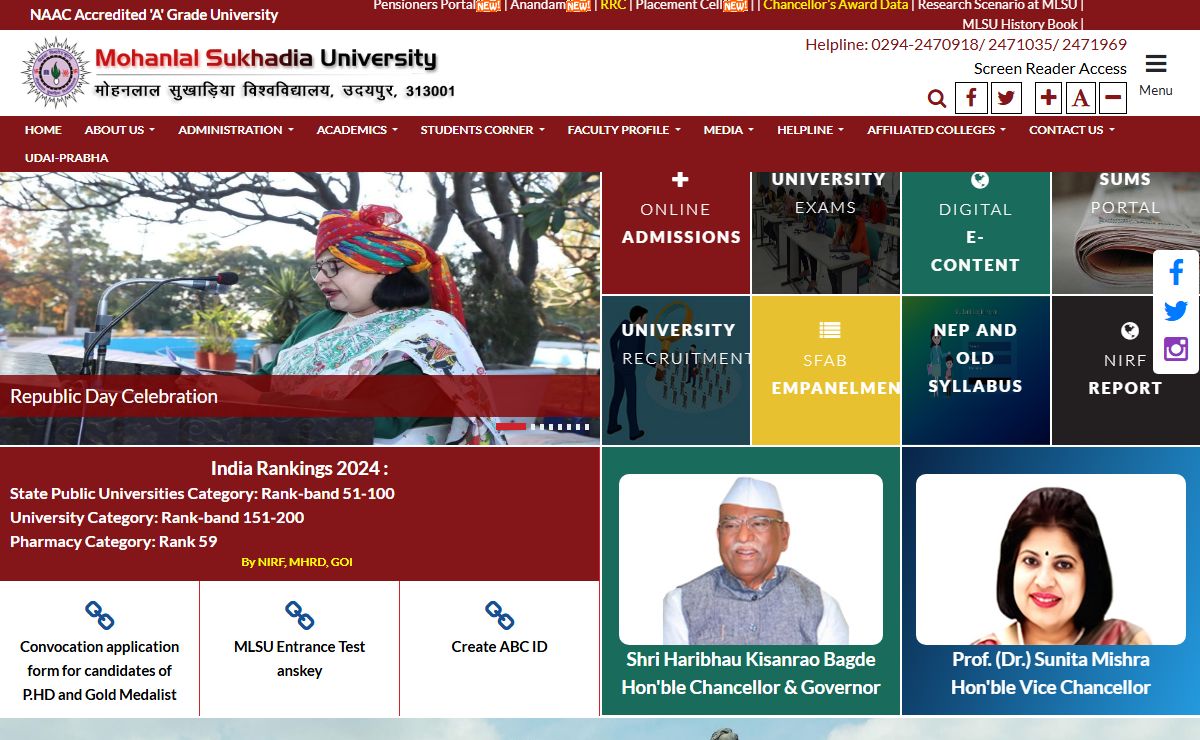 Welcome to Mohanlal Sukhadia University - Udaipur