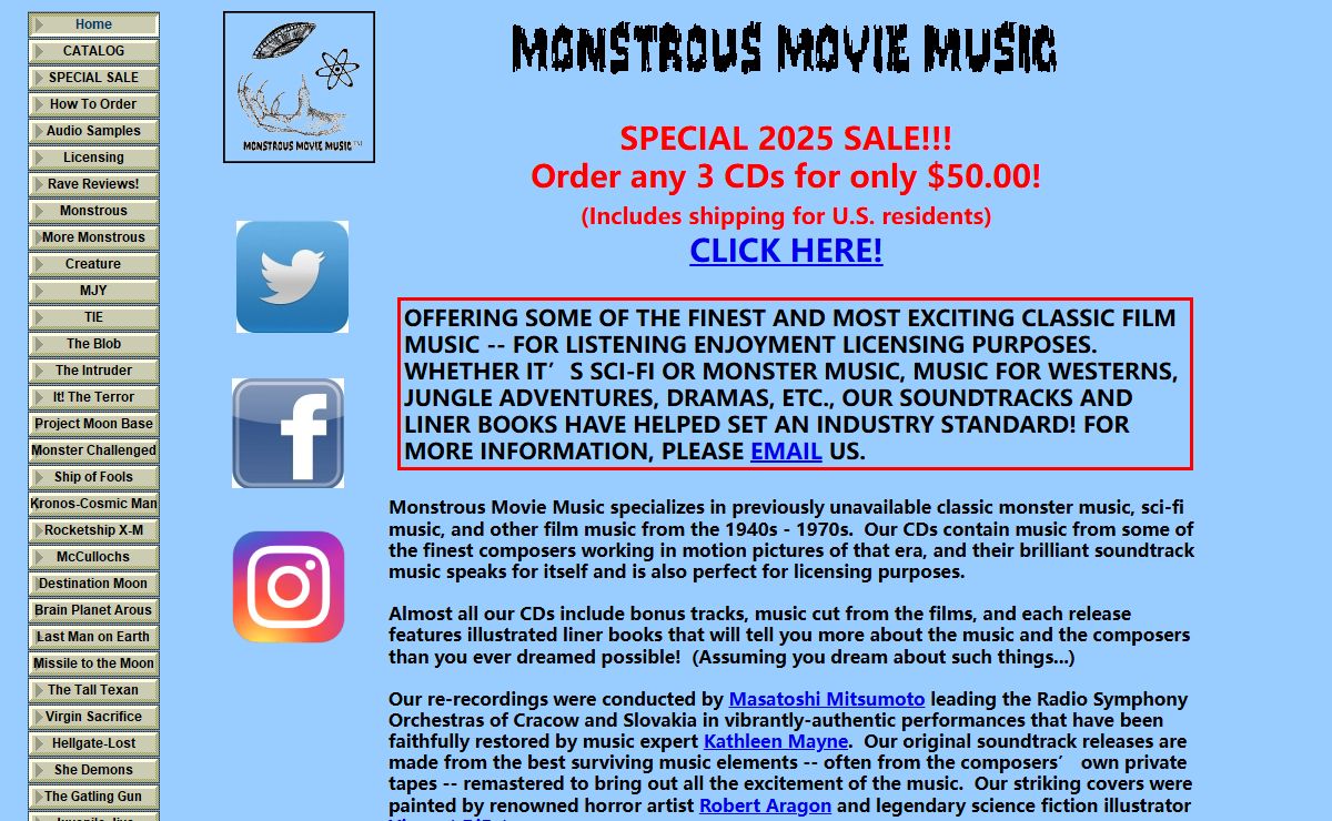 MONSTER MUSIC Classic film music for sale and licensing (Monstrous Movie Music)