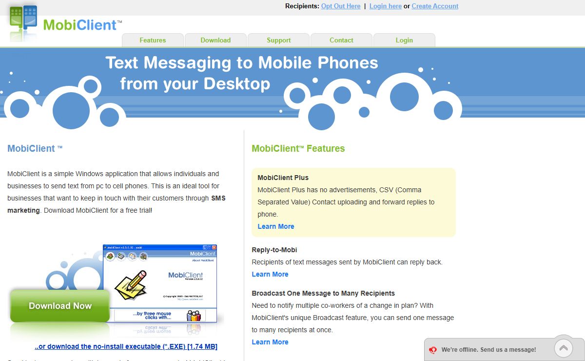 MobiClient - Free SMS Text Messaging from PC to Mobile Phone Software Online Service. Free download Sending SMS. -