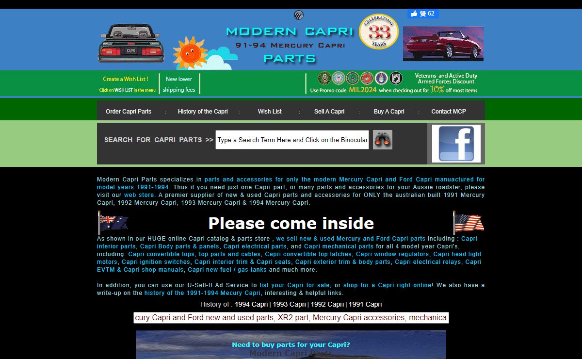 Modern Capri Parts - Mercury Capri Parts and Accessories for models 1991, 1992, 1993, and 1994. Hard top, Convertible, Turbo, XR2. Ford Capri Parts.