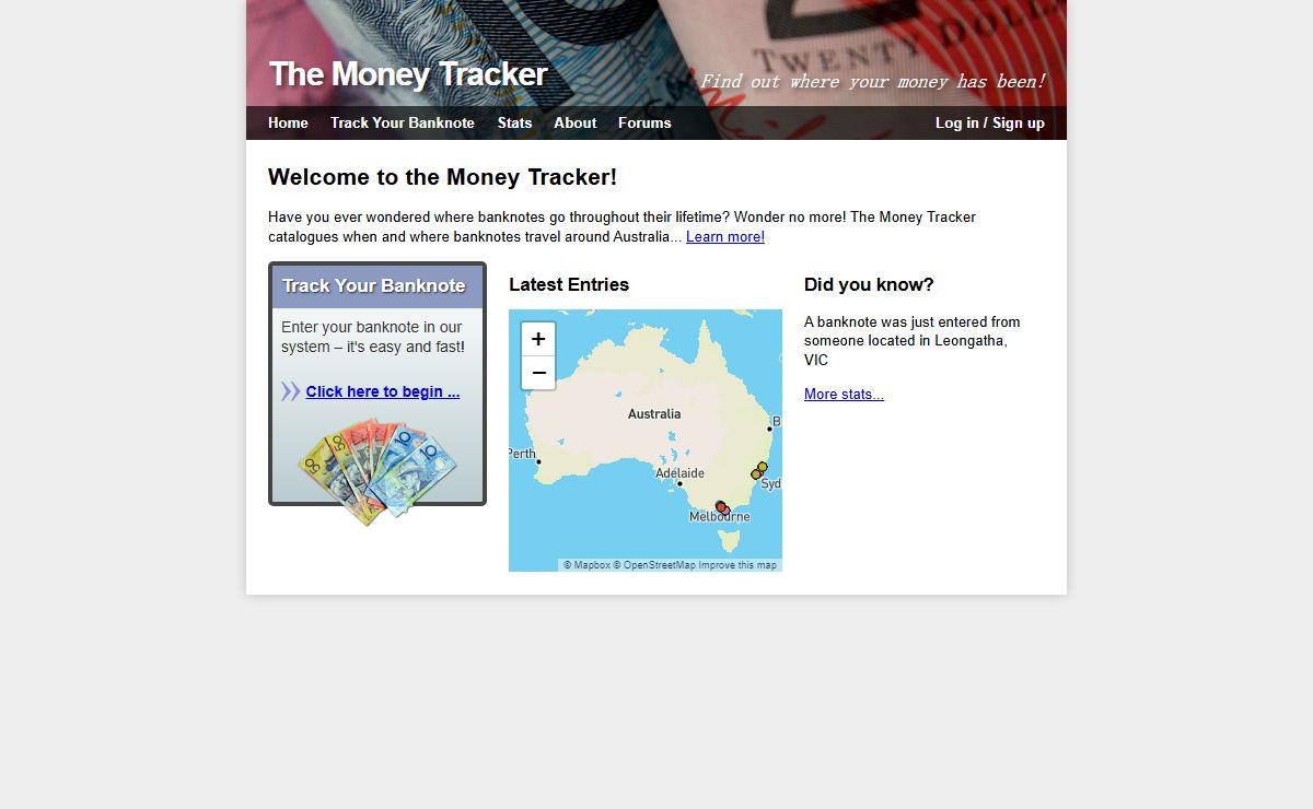 The Money Tracker - Track banknotes as they travel across Australia