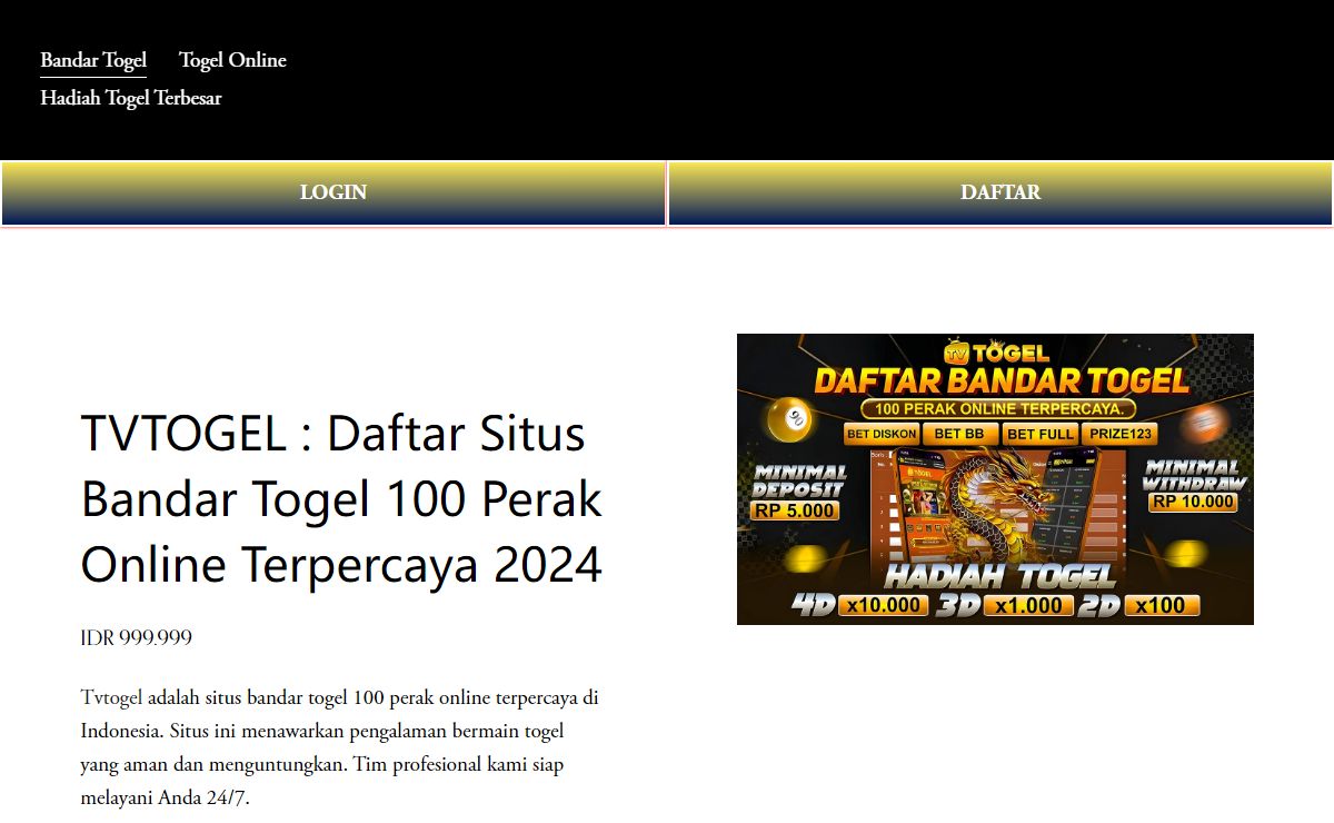 TVTOGEL : Daftar Situs Bandar Togel 100 Perak Online Terpercaya 2024