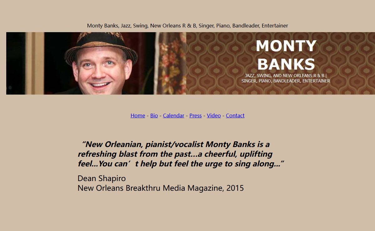 Monty Banks, Jazz, Swing, New Orleans R & B, Singer, Piano, Bandleader, Entertainer