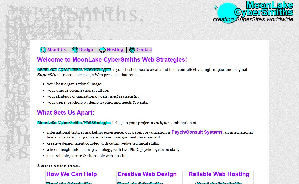 MoonLake CyberSmiths Web Strategies: Creative Web Design, Web Hosting, and Consulting Services