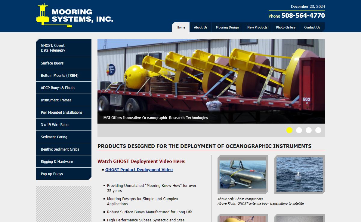 Ocean Moorings, Mooring Design, Surface Buoys, Bottom Mounts, Subsurface Buoyancy, Oceanographic Instrument Frames