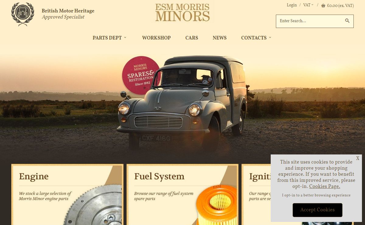 ESM have been restoring Morris Minors since 1982 and supplying parts for them for the last twenty years.