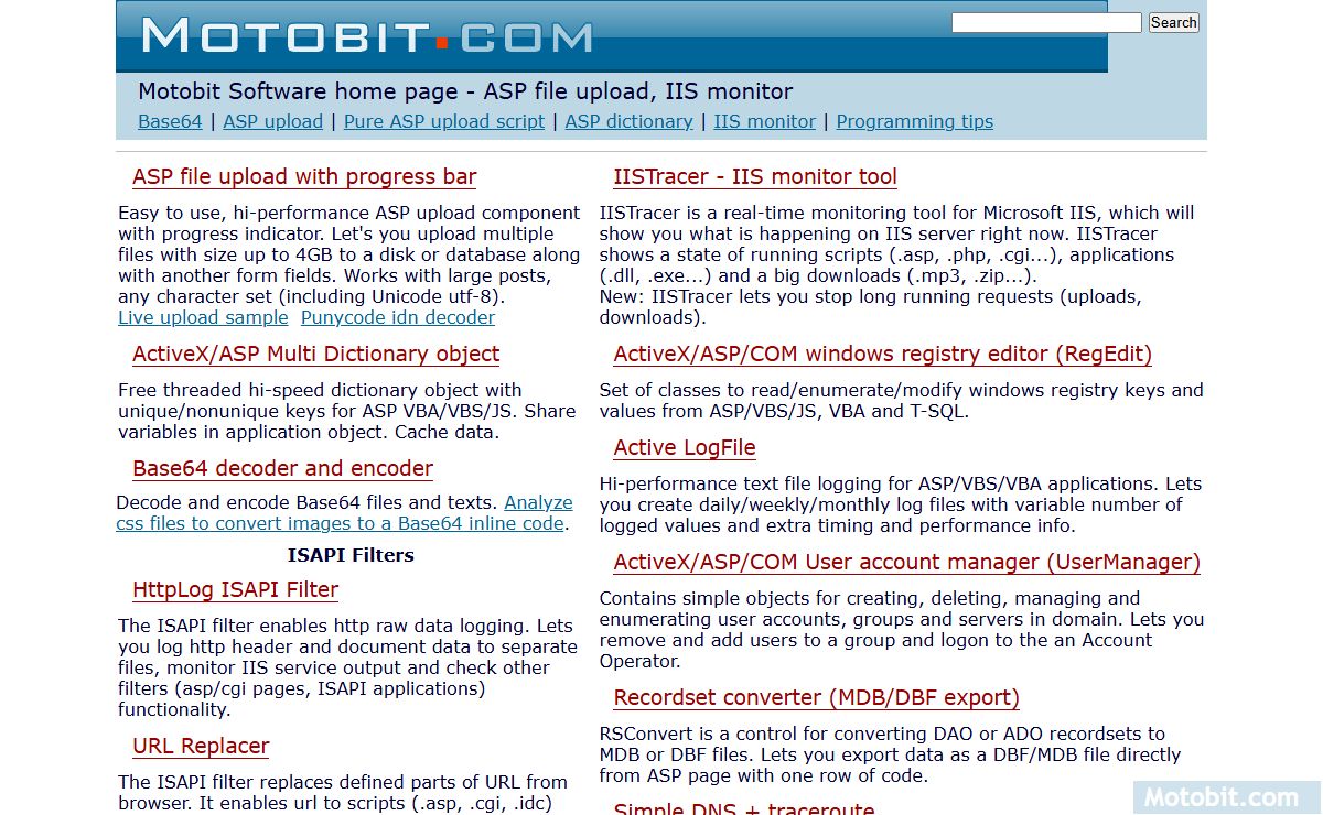 Motobit Software - ASP file upload, IIS monitor and other software
