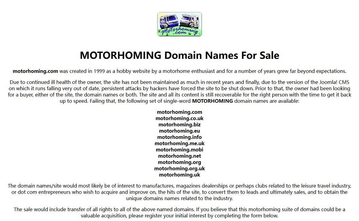 MOTORHOMING single-word domains for sale