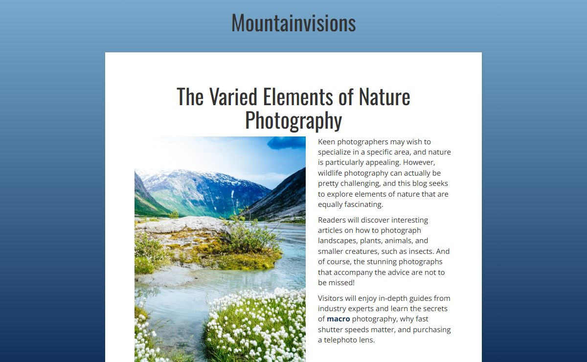 The Varied Elements of Nature Photography - Mountainvisions.com