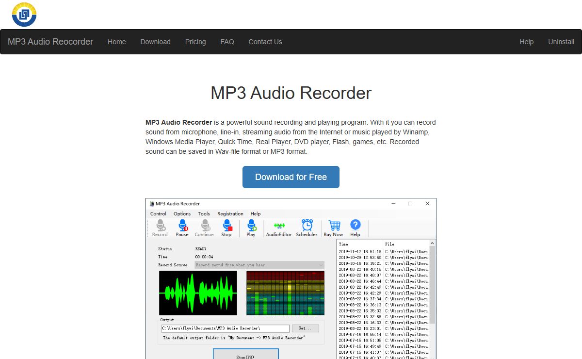 MP3 Audio Recorder - Record all playing sound on your computer.