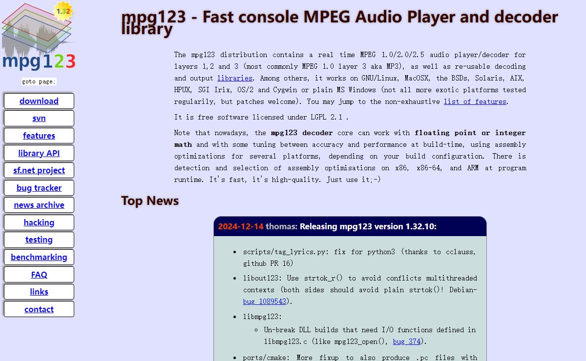 mpg123, Fast MP3 Player for Linux and UNIX systems