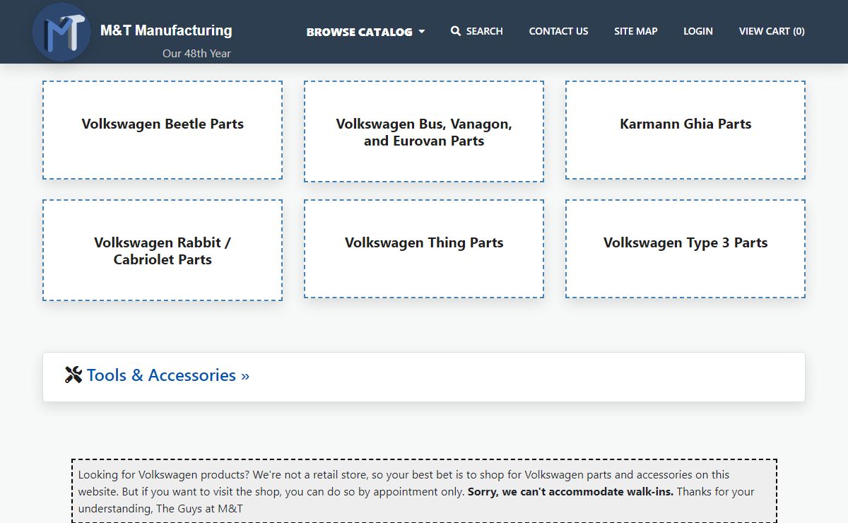 M & T Manufacturing - Selling volkswagen parts for more than 30 years
