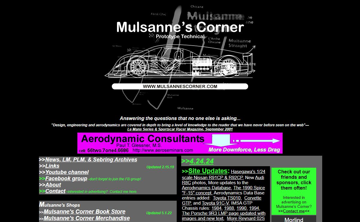 Mulsanne's Corner, technical analysis of contemporary sports prototype racing cars