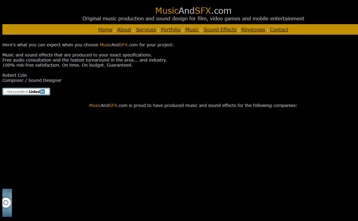 Music And SFX - Robert Cole - Musician / Composer / Sound Designer / Sound Effects Artist - (219) 324-3725