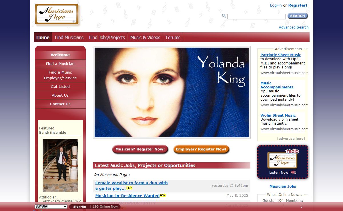 Music Jobs, Find Musicians Available Bands and Sheet Music Videos Search