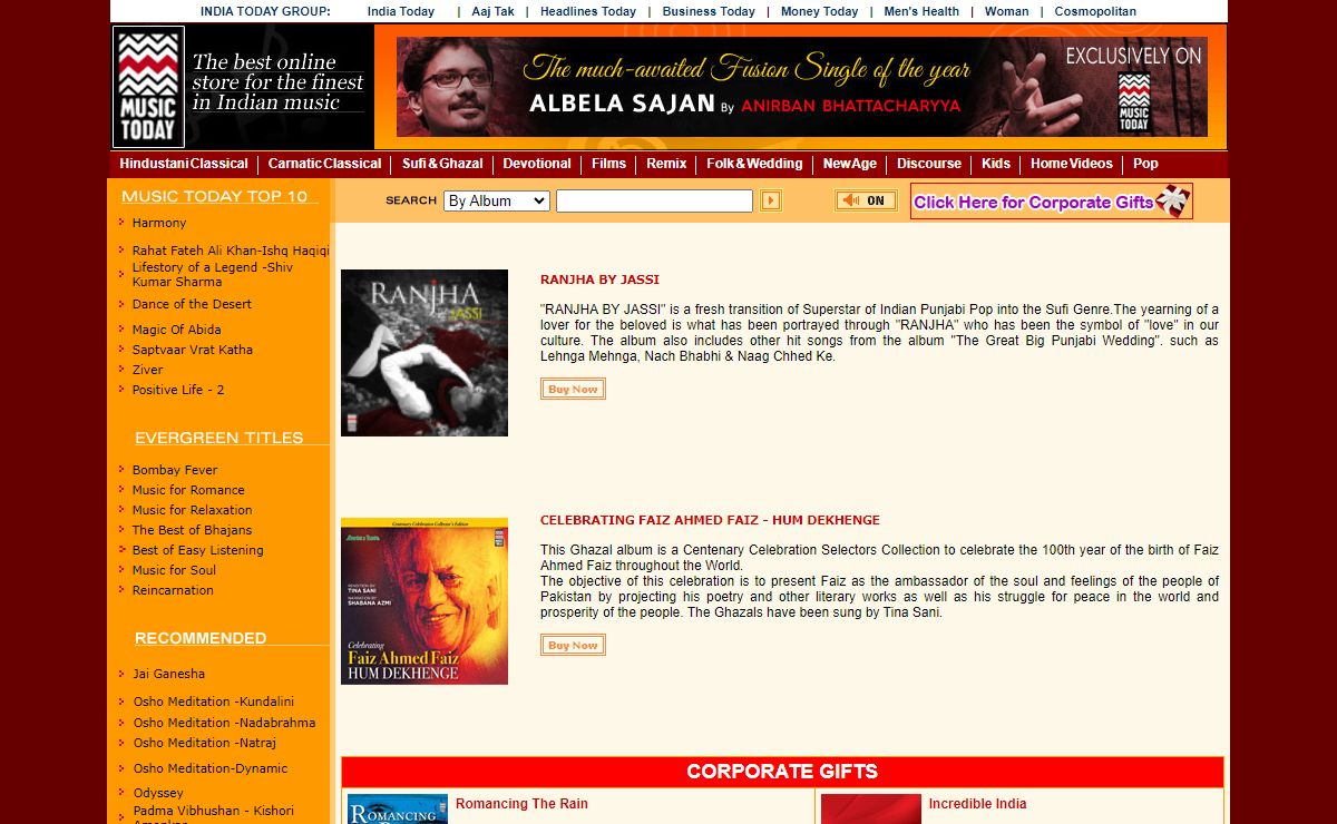 Music Today online store - Indian music, Indian classical music, Indian Classical Hindustani, Indian Classical Carnatic, Sufi, Ghazal, Devotional, Films, Remix, Folk & Wedding, World Music, Discourse, Pop, Kids Music in India