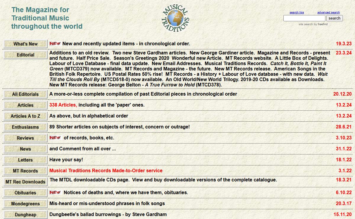 Musical Traditions Internet Magazine Home Page