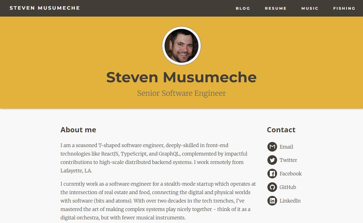 Steven Musumeche | JavaScript TypeScript Node.js Developer | Lafayette, LA | Gatsby Default Starter