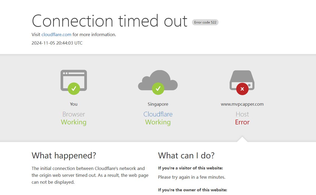 www.mvpcapper.com | 522: Connection timed out