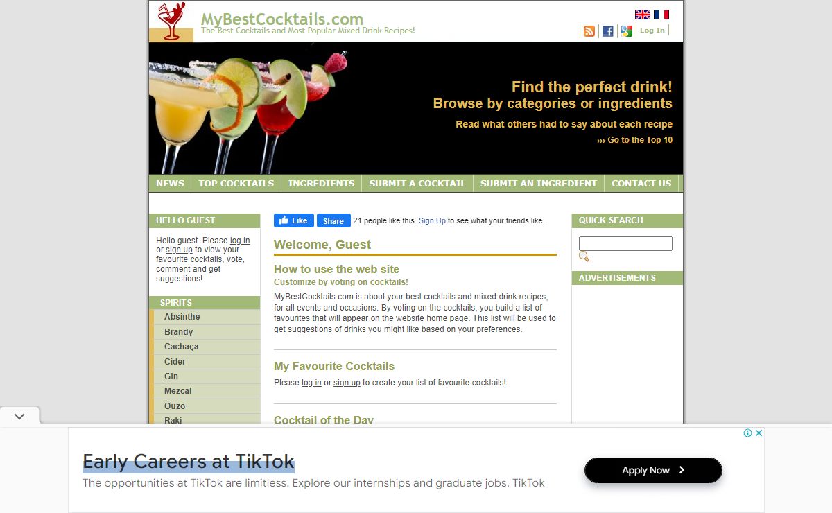 The Best Cocktails and Most Popular Mixed Drinks. Top cocktail and drink recipes.