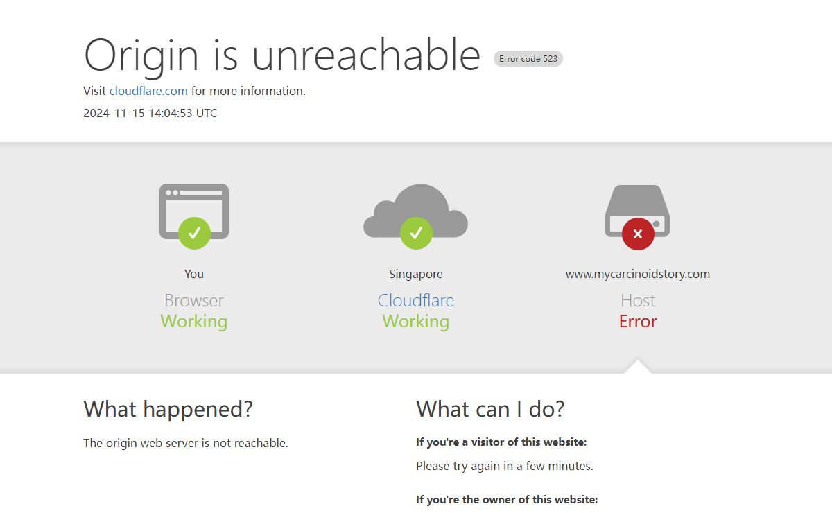 www.mycarcinoidstory.com | 523: Origin is unreachable