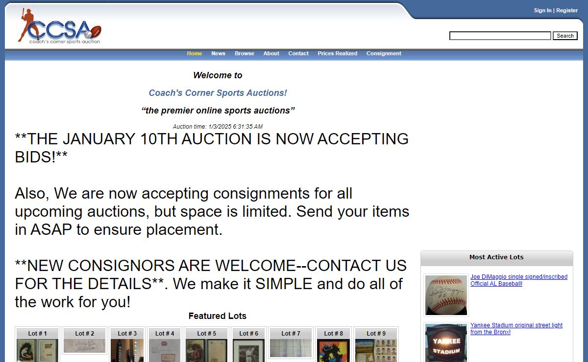 Welcome to Coach's Corner Sports Auctions
