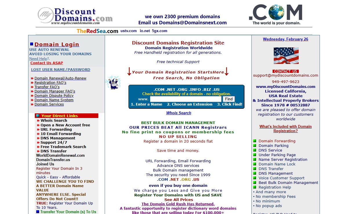 my Discount Domains, $15 Domain Names registration, at www.myDiscountDomains.com